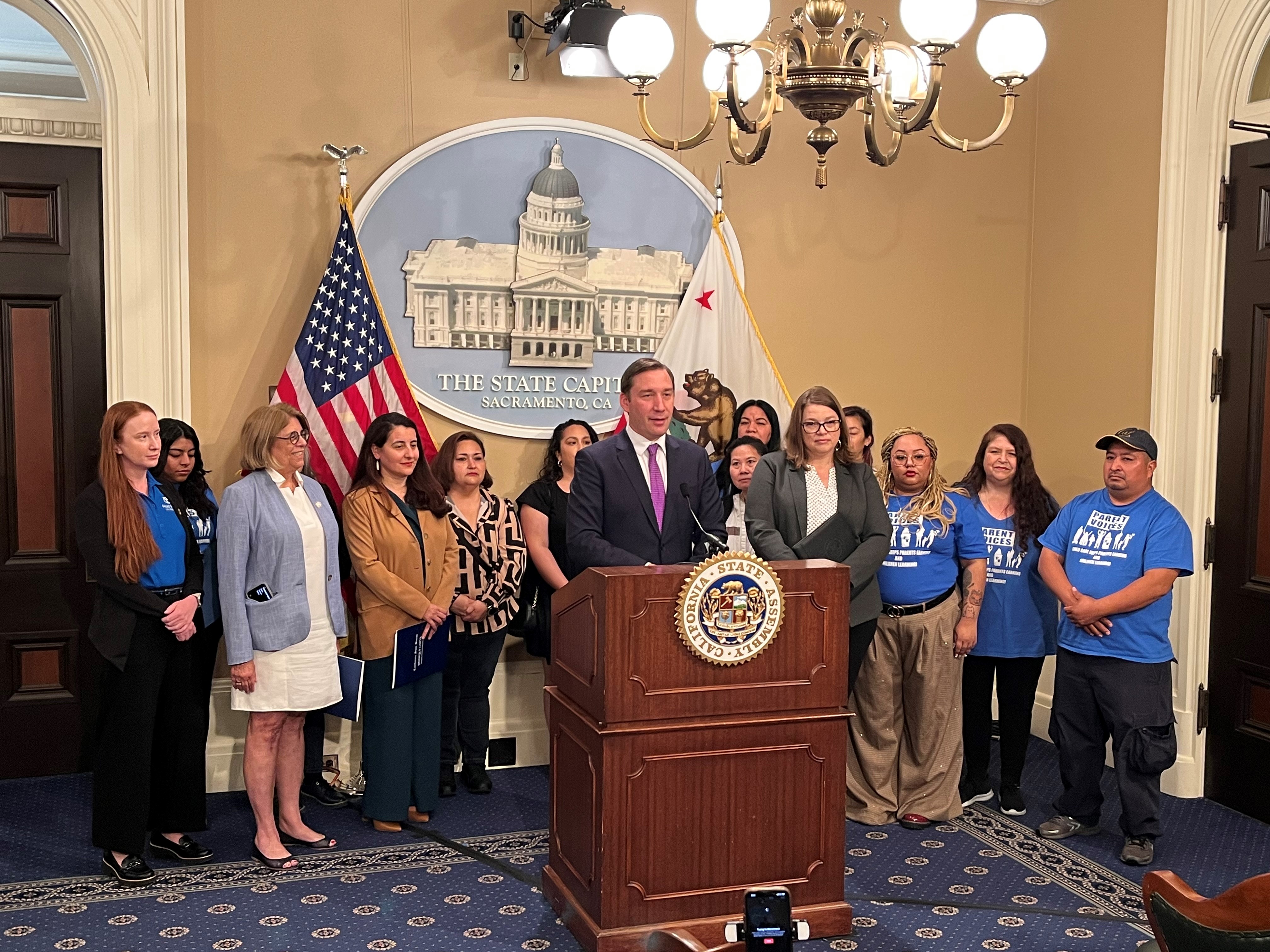 Assemblymember Patrick Ahrens speaking at May 6th Protect Head Start Press Conference